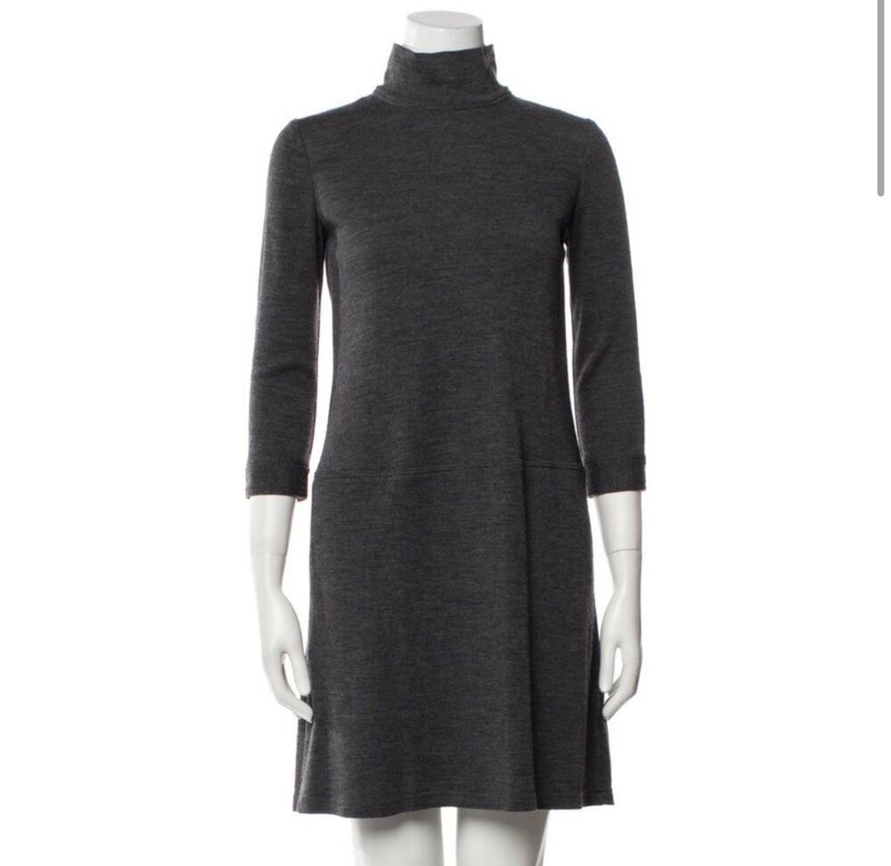 BURBERRY BRIT Gray Wool Mock Turtleneck A-Line Knit Sweater Dress EU 40 M US 6